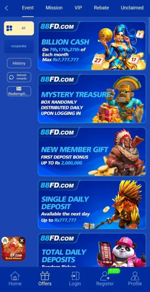 88FD Game bonuses and promtions